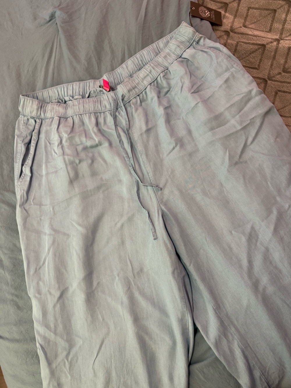 Light Blue Wide-Leg Drawstring Pants - Picture 2 of 4